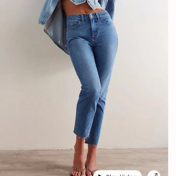 Free People Curvy High-Rise Vintage Straight Jeans We The Free Medium Wash sz 25 - Picture 2 of 15